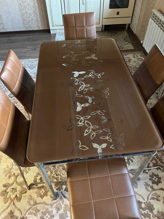 Стеклянный Стол и Набор Стульев (6 штук)