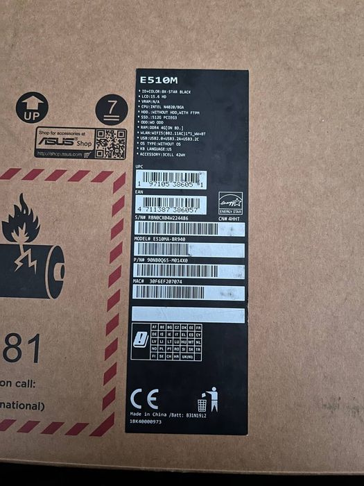 Продаётся ноутбук Asus E510