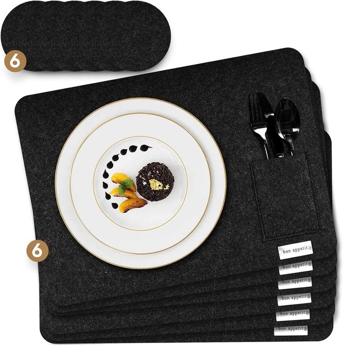 Подложки за маса 6 броя, филц, 44х32 см, сет за маса