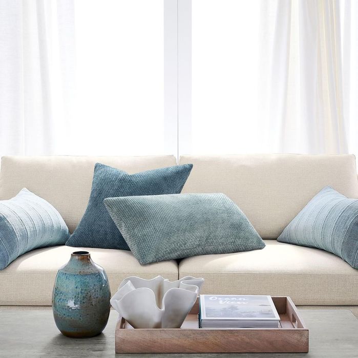Set 4 Fete Perna Chenille 45x45 Decorative Albastru