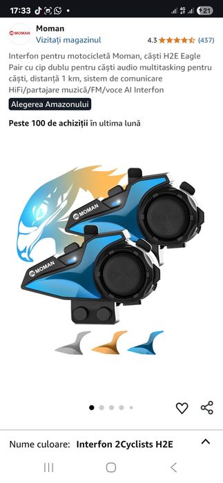 Interfon pentru motocicletă Moman, căști H2E Eagle Pair cu cip dublu p