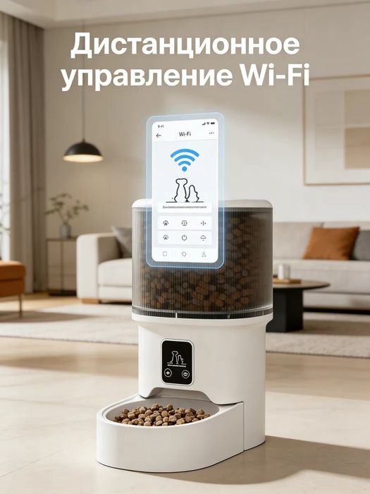 Автоматическая кормушка 4л, Wi-Fi, программируемая, корм