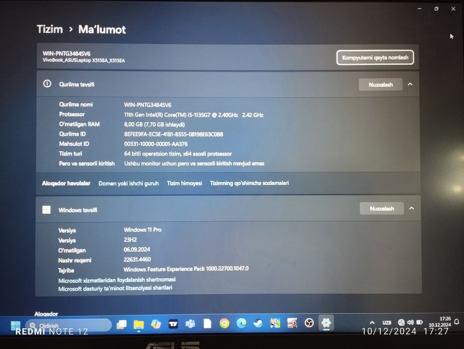 ASUS Noutbuk sotiladi