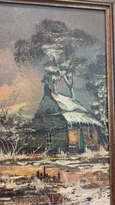 Красива картина, зимен пейзаж. Масло.