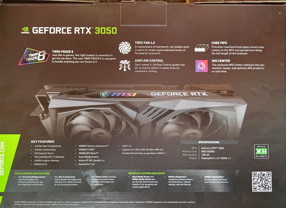 Видеокарта Nvidia Geforce RTX 3050 8gb MSI