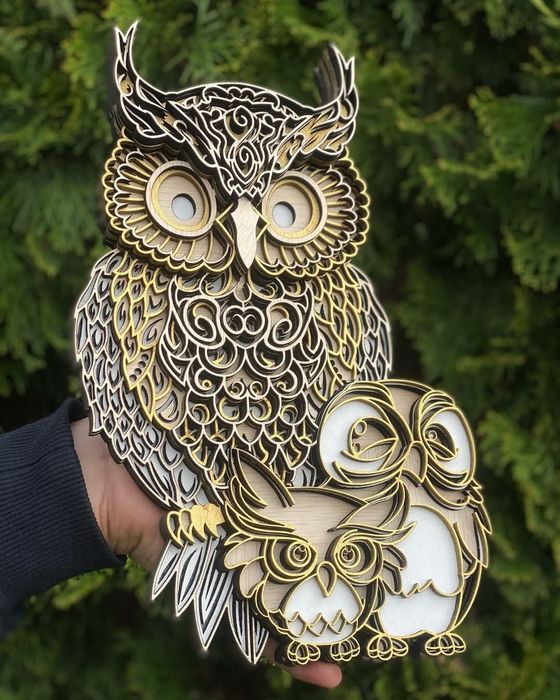 Tablou Bufniță realizat din lemn