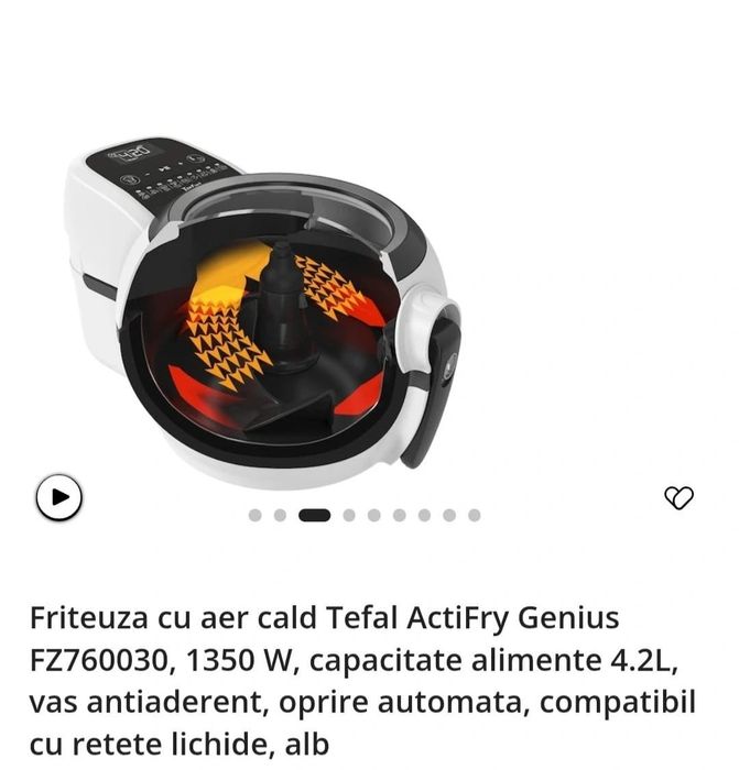 Friteuză cu aer cald Tefal ActiFry Genius FZ760030, 1350 W, 1.2 kg / 4.2L - Nouă / Ca nouă