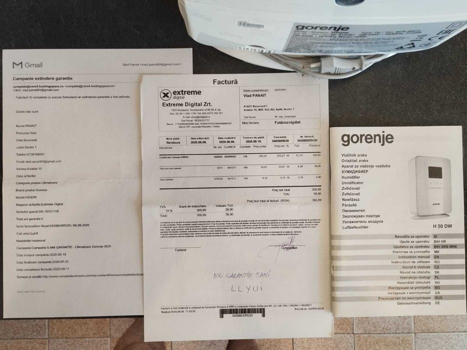 Umidificator / Ionizator Gorenje HD50DW ca nou - CU GARANTIE !