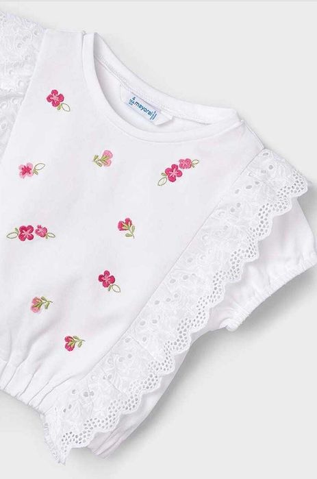 Детска тениска с къдрички и бродирани цветчета, Mayoral, 104см