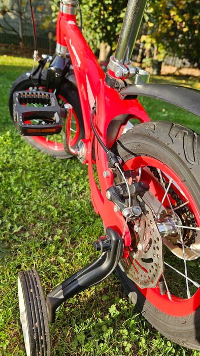 Bicicleta 12" copii LANQ W1256D aliaj magneziu frana spate disc. Stare EXCELENTA roti ajutatoare