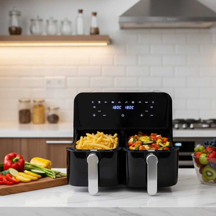 Двоен фритюрник Cheffinger с горещ въздух – 9 л дигитален дисплей 360°