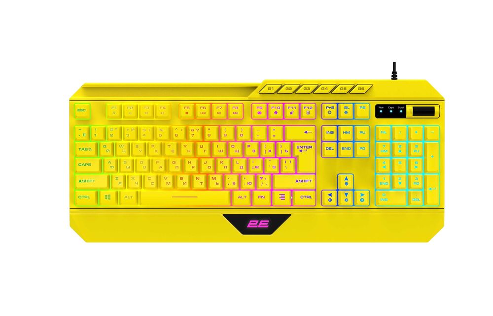 }Клавиатура мембранная 2E GAMING KG315 110key жёлтый