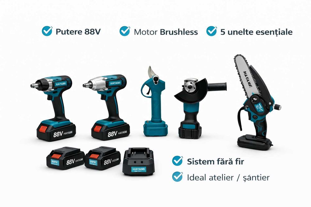 Set Profesional 5 IN 1 HAYAMI 88V BRUSHLESS – 2 Acumulatori