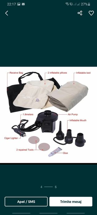 Saltea gonflabila auto pat+2 perne+pompa