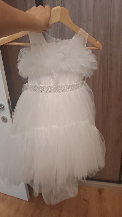 Rochie serbare Crăciun, fete 4-5 ani, Fulg de nea.+ cadou bolero alb