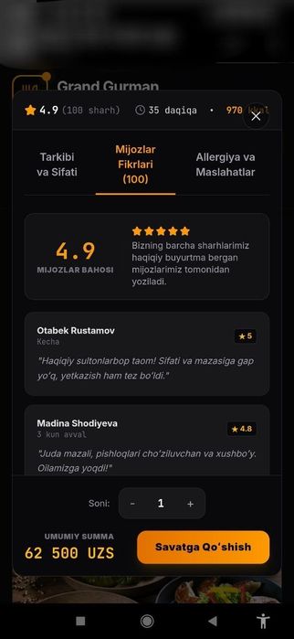 Online menu narxi 8mln