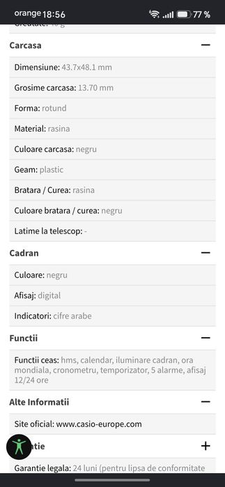 Ceas Casio , ca nou, baterie 10 ani