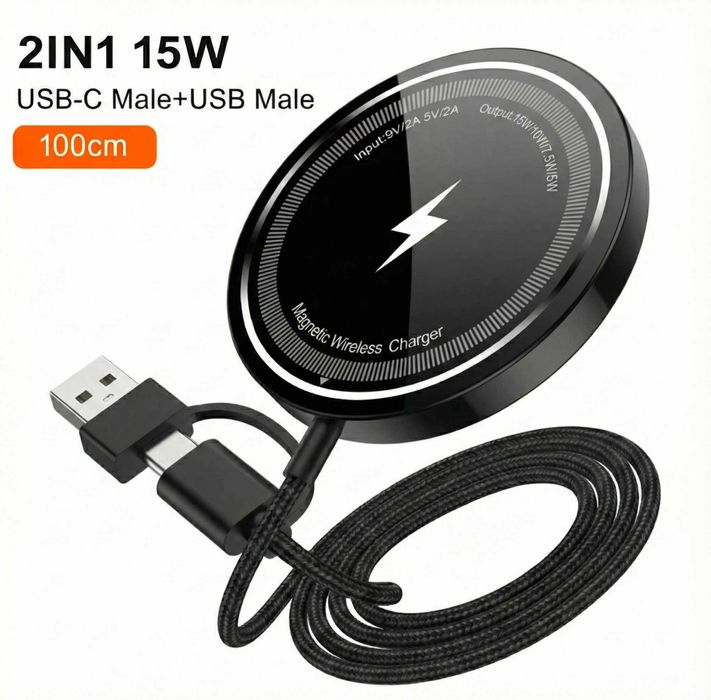 Încărcător Wireless Magnetic 2in1 Wyred by Monga USB-C & A 15W MagSafe