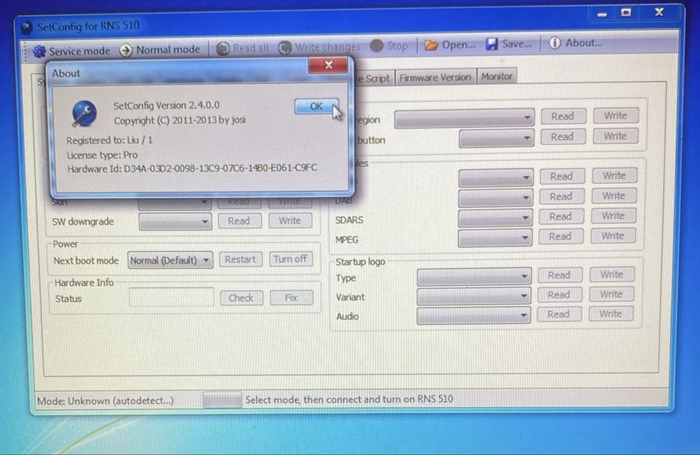 Cablu setconfig, TESTER RNS 510, RNS 810, RNS 850