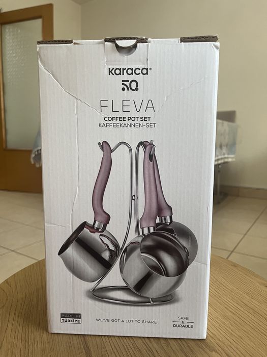Set 3 ibrice cafea cu suport karaca, stainless steel , argintiu si rose gold