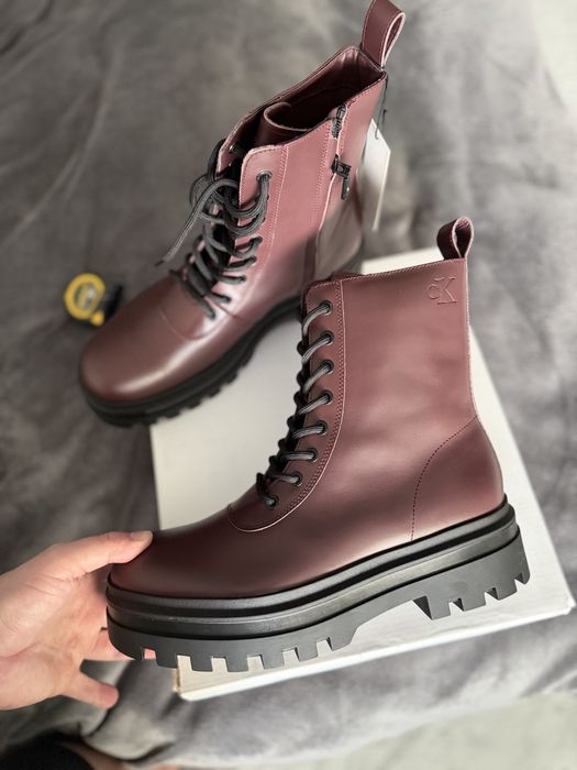 Calvin Klein Jeans Bocanci cu sireturi si fermoar piele visinie 42 noi