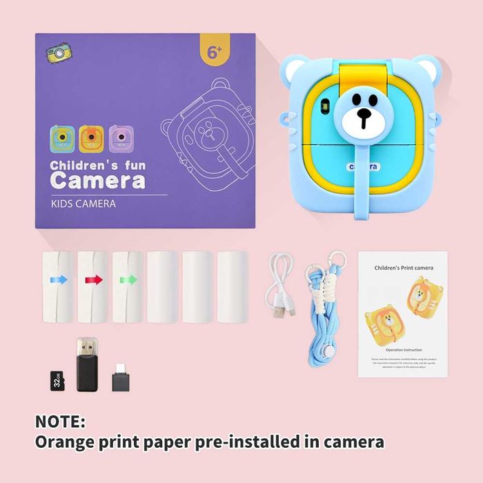 Детска камера с принтер 180° – Образователна камера за деца с игри