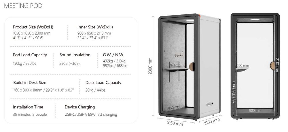 Звукоизоляционные кабинки FlexiSpot, с акустическими панелями