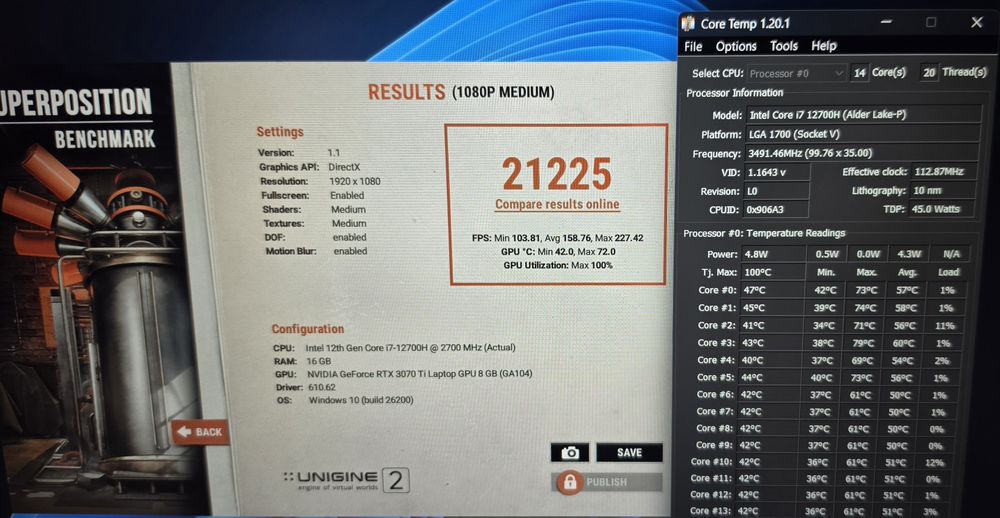 Laptop gaming Acer i7 12700H 16GB RTX 3070Ti 144Hz