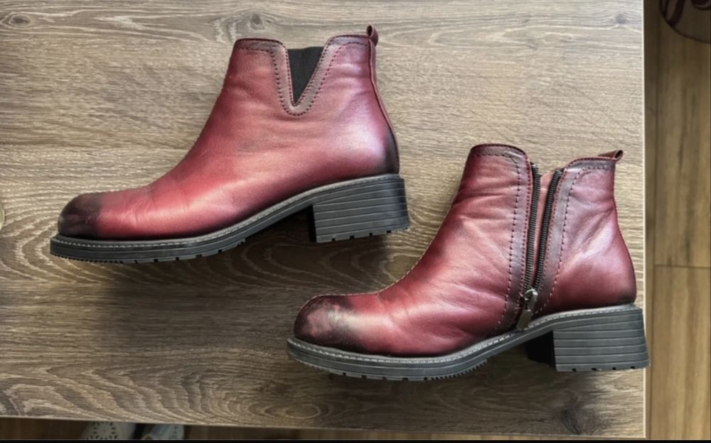 Cizme piele moale Red Burgundy&Black Marime 38 Italy