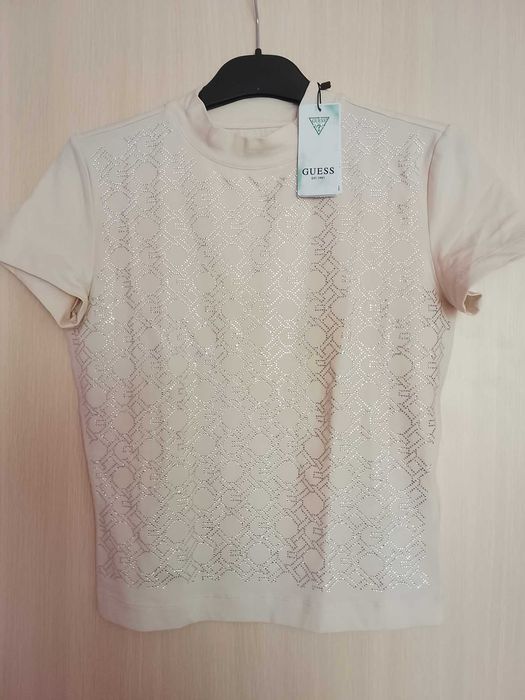 Guess Тениски черна и кремава Slim Fit Нови с етикети