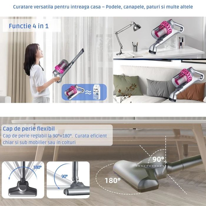 Aspirator vertical si portabil antiacarieni, Filtru Hepa, 4 in 1