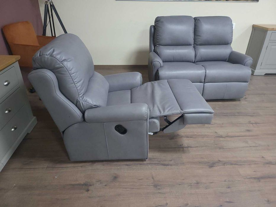 ПРОМОЦИЯ!!! Сив кожен комплект диван двойка и фотьойл G Plan