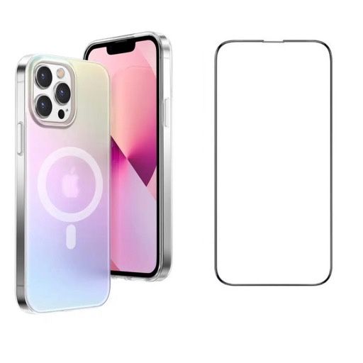 IPHONE 13/14/PRO/MAX/PLUS - Husa Rainbow Effect + Folie Sticla Secur