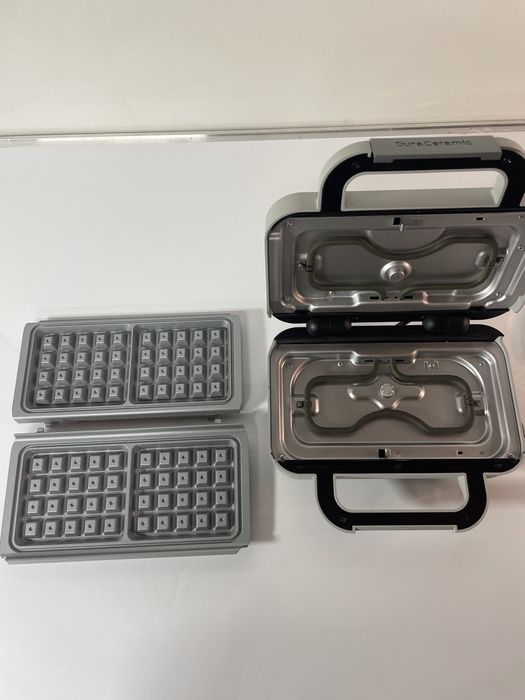 Aparat de vafe/gofre Breville VST072X-01, 850W, capacitate 2 gofre, placi antiaderente si detasabile Duraceramic, indicatoare luminoase, inox/alb
