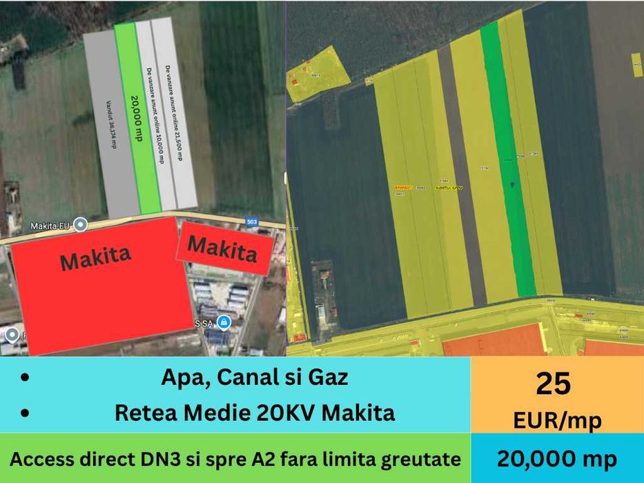 Teren Vanzare 25 EUR Intravilan Branesti investitie Zona Industriala Makita
