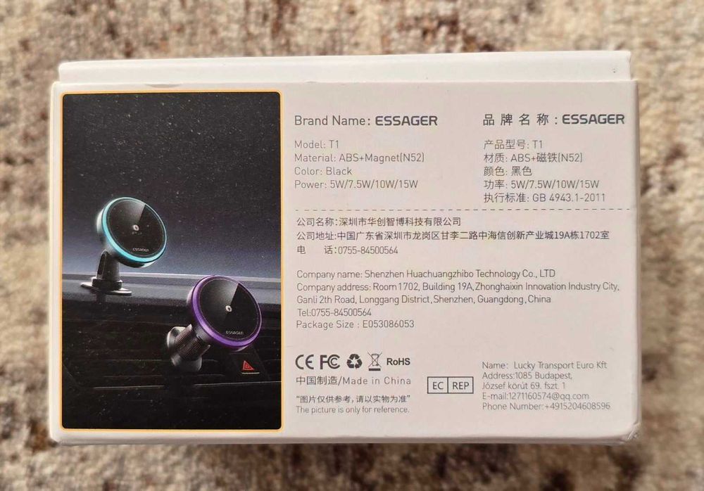 Стойка с магнитно безжично зарядно за кола 15W Essager