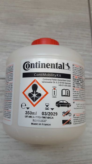 Нов оригинален компресор за гуми Continental 12V-15A-180W с лепило 350 мл в чанта