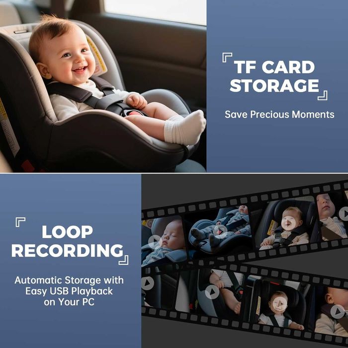 Бебешка автомобилна камера GEARCELL HD 1080P, 64GB карта, 4.3" дисплей