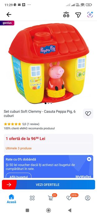 Set cuburi Soft Clemmy - Casuta Peppa Pig, 5 cuburi