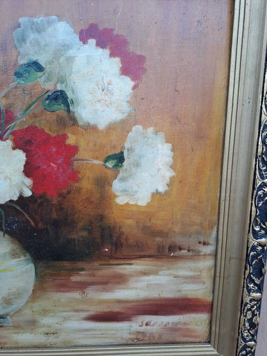 tablou vechi pictura pe carton gros 82/62 cm semnat