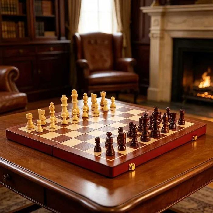Нов Шах с Магнитни Дървени Фигури - Настолна Игра Шахмат 38х38см