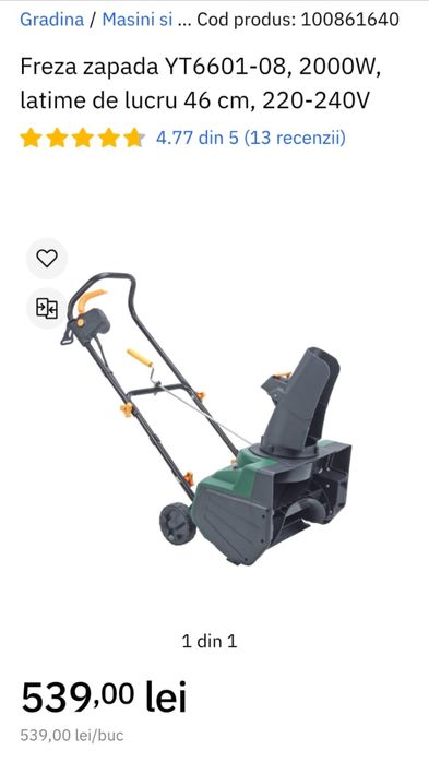 Freza zapada YT6601-08, 2000W, latime de lucru 46 cm, 220-240V