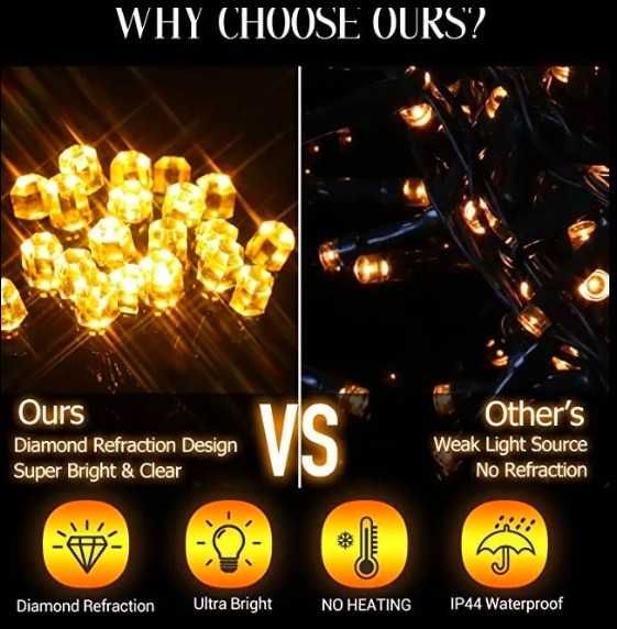 Instalatie Rola 50m, Lumini LED lumina calda, galben, Protectie IP44