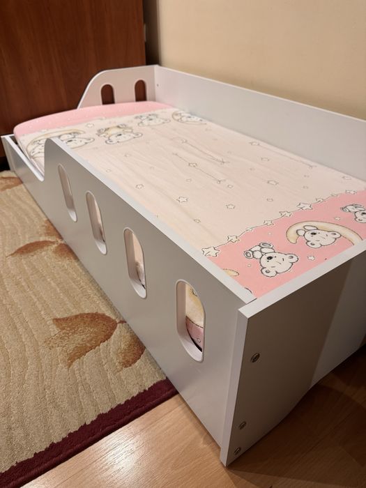 Pat colt jos copii toddlers lemn alb