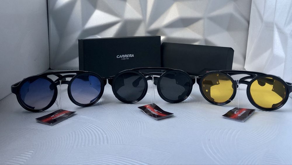 Мъжки слънчеви очила кръгли carrera 3 цвята черни сини жълти