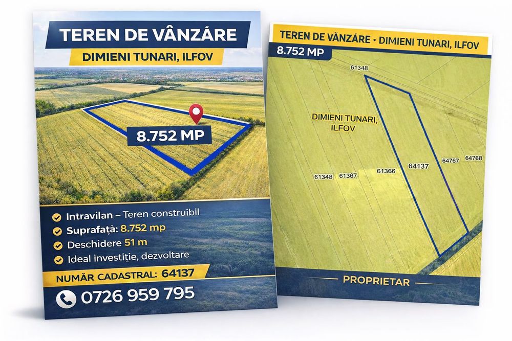 Teren intravilan 8.752 mp  – Dimieni/Tunari - lângă A0