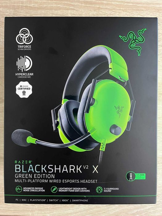 Гейминг слушалки Razer - BlackShark V2 X, Зелени