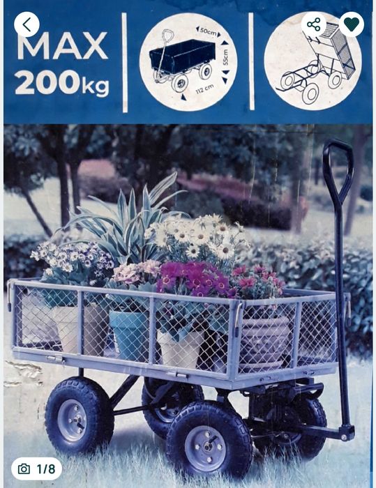 Cărucior pentru grădină cu 4 roti, sarcina maximă 200 Kg, sistem de basculare NOU - 390 Lei