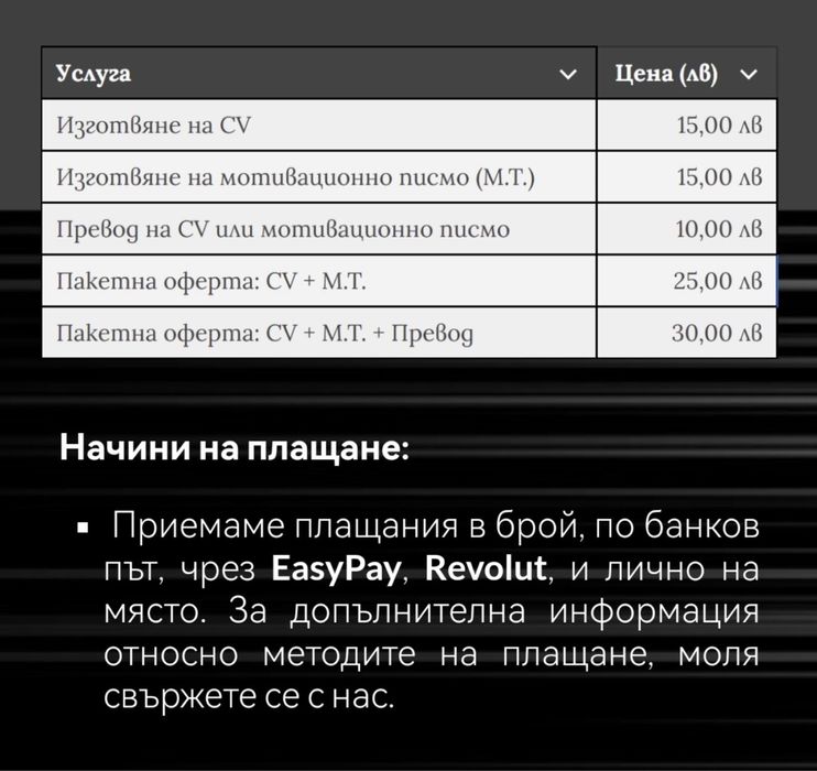 Изготвяне на CV и мотивационно писмо