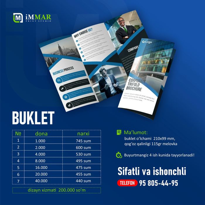 Flayer, buklet, katalog, paket  va boshqa poligrafiya mahsulotlari